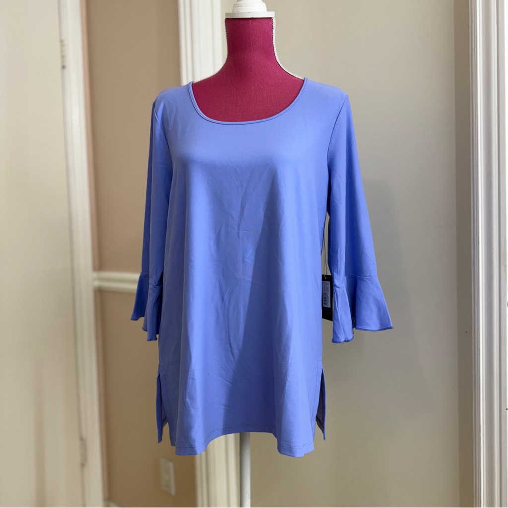 Judy P Women Top Light Purple 3/4 Ruffle Sleeve Jersey Scoop Neck Size L *New